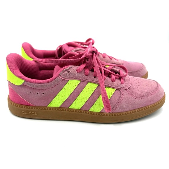 adidas Shoes - Adidas Breaknet Sleek Womens Sneakers Pink Neon Yellow Suede Gum Sole Size 6.5